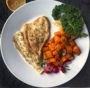 Panerad rödspätta och butternutpumpa